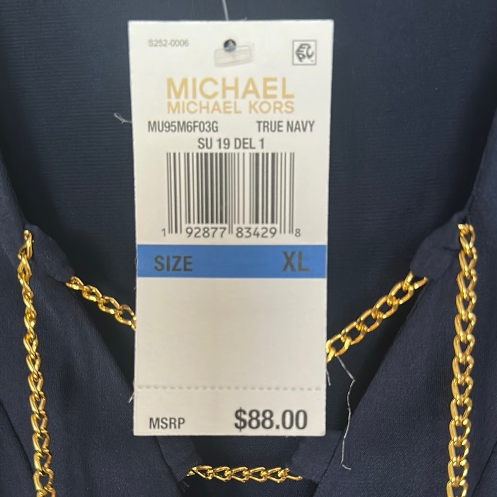 NWT Michael Kors Lace-Up Tunic Top 
True Navy Women’s Size XL - Picture 4 of 11
